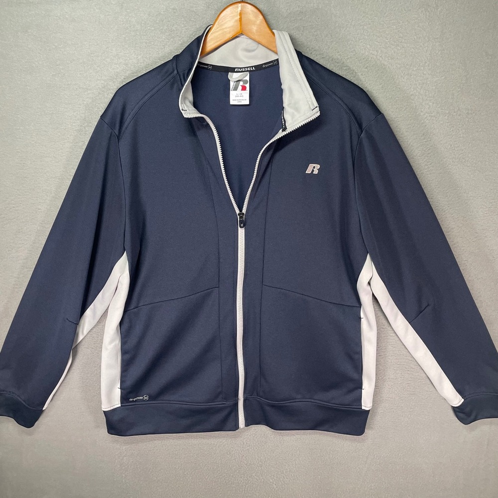 Russell Dri Power 360 Track Jacket Mens L Navy Full Zip Athletic